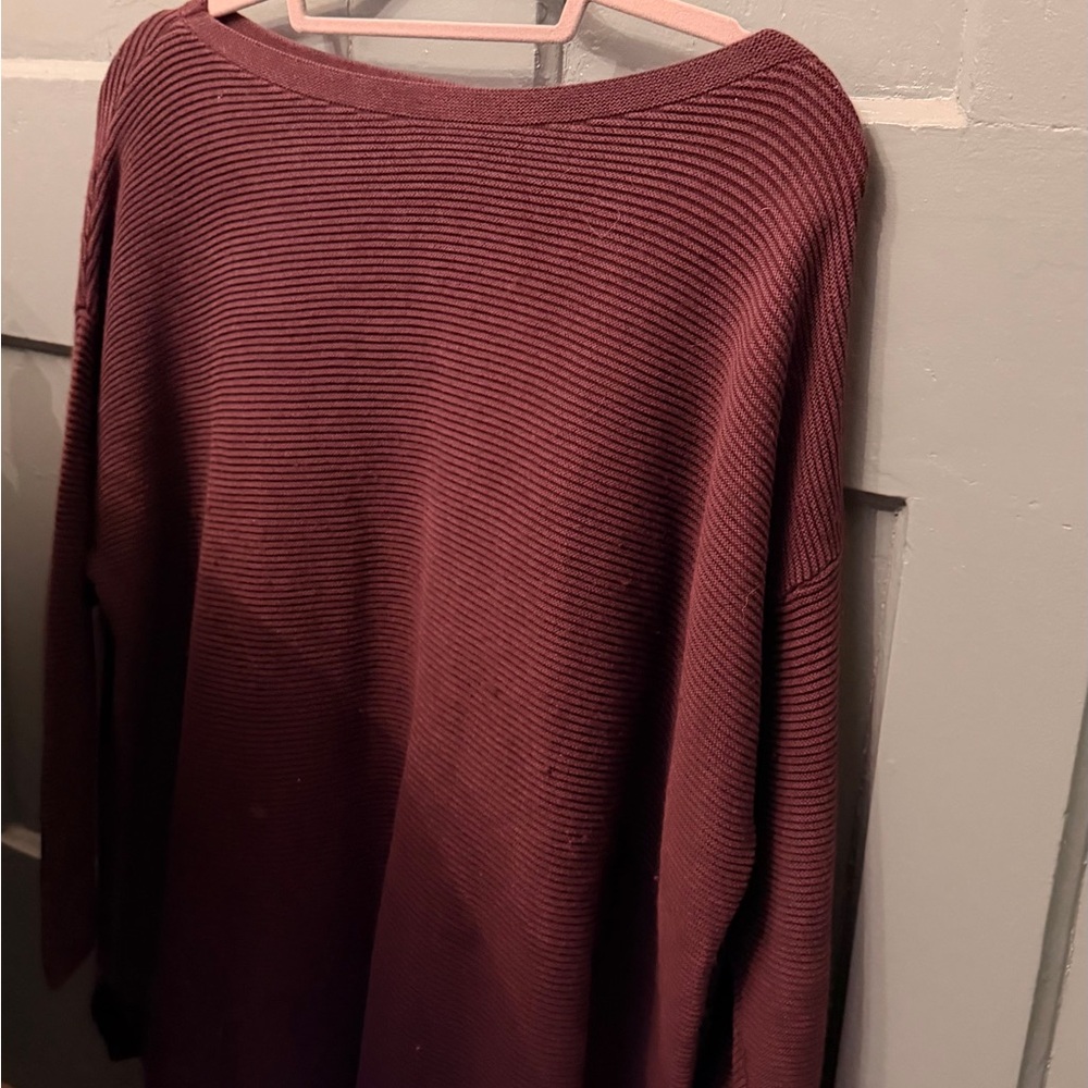 Eileen Fisher Ribbed Drop-Shoulder Sweater in Deep Berry